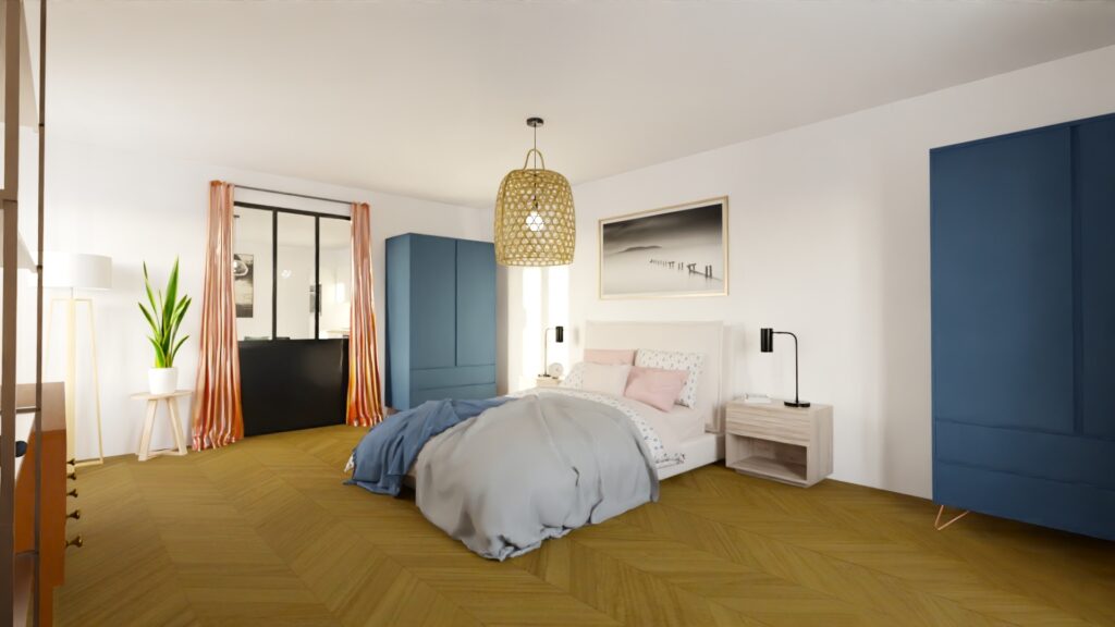 Modélisation 3D d’une chambre virtuelle par Pierre-Gérard Martin, photographe immobilier à Nice