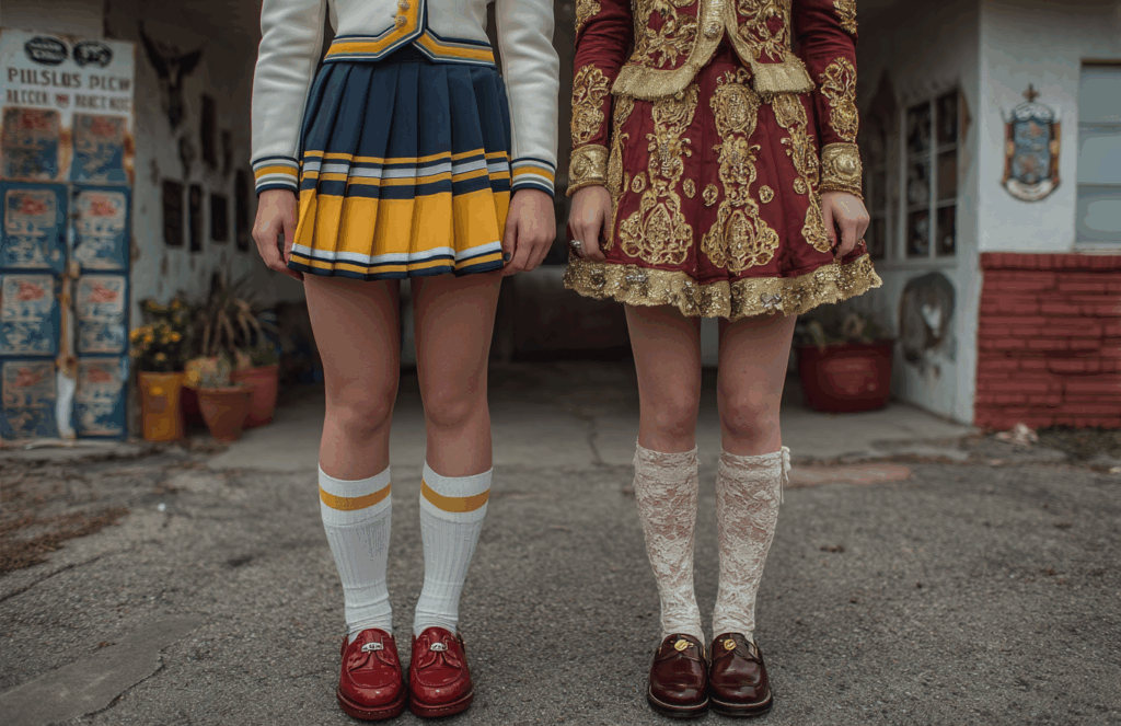 Deux jeunes filles en uniformes rétro – composition générée par IA – visuel signé Pierre-Gérard Martin via 123IA.photo