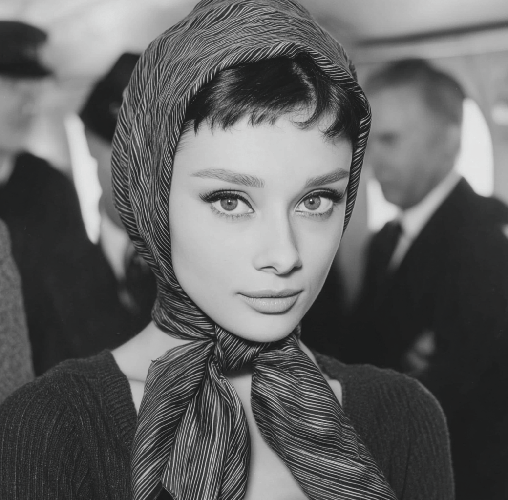 Portrait en noir et blanc d’une femme style Audrey Hepburn – image générée par IA – 123IA.photo Pierre-Gérard Martin
