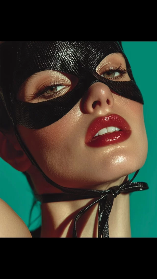 Here’s a professional and stylish Instagram caption for your photo in English, tailored for high-end photography content:⸻Caption:Unapologetically bold. Where mystery meets elegance in every detail.#EyesThatSpeak #MaskedMuse #EditorialBeauty #GlossyLips #BoldAesthetics #HighFashionVibes #StudioPortrait #BeautyPhotography #ProRetouch #CreativeConcept #ModelMood #LuxuryVisuals #CinematicStyle #PortraitVision⸻Let me know if you want a French version or something more playful, poetic, or minimal.